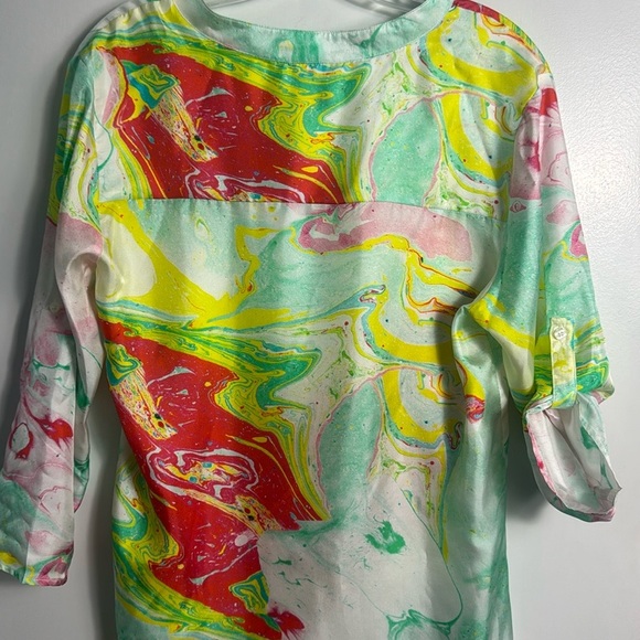 Vilagallo 100% Silk Abstract All Over Printed Blouse Size 8 Art to Wear - Picture 7 of 9
